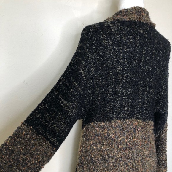 Vtg. Chicos Cardigan Sweater Duster Long Knit Open Front Pockets Brown Black | L - Picture 15 of 16